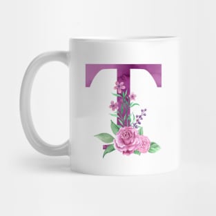 Floral Monogram T Beautiful Rose Bouquet Mug